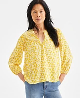 Style & Co Women's Printed Split-Neck Shirt, Exclusively at Macy's