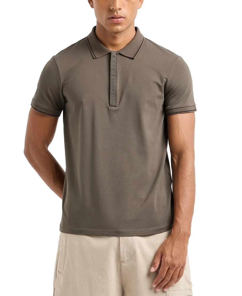 A|X Armani Exchange Men's Short Sleeve Logo-Placket Stretch Polo Shirt