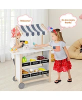 Hongge Kids Wooden Ice Cream Cart with Chalkboard and Storage for over 3 Years Old