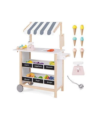 Hongge Kids Wooden Ice Cream Cart with Chalkboard and Storage for over 3 Years Old