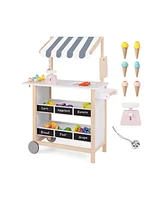 Hongge Kids Wooden Ice Cream Cart with Chalkboard and Storage for over 3 Years Old-White