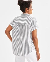 Style & Co Women's Cotton Striped Short-Sleeve Button Camp Shirt, Created for Macy's