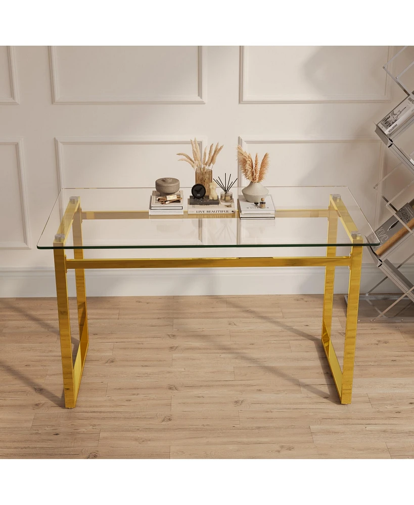 Streamdale Furniture Rectangular Glass Dining Table With Golden Chrome Legs