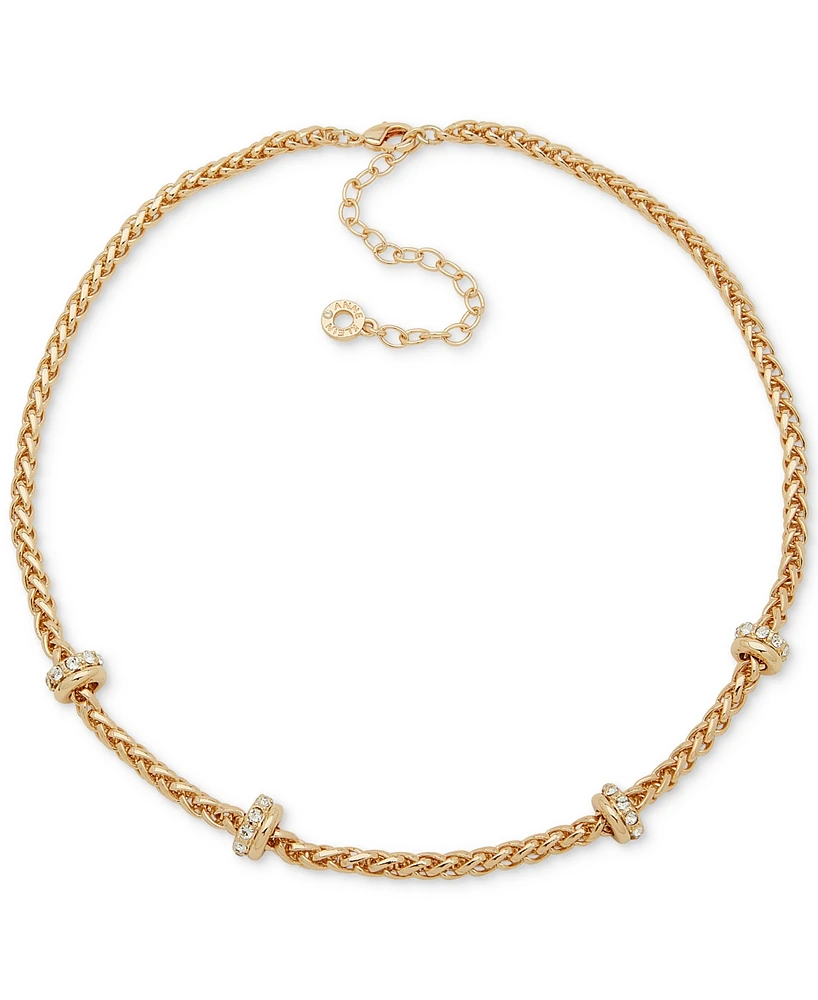 Anne Klein Gold-Tone Crystal Rondelle Wheat Link Chain Necklace, 16" + 3" extender