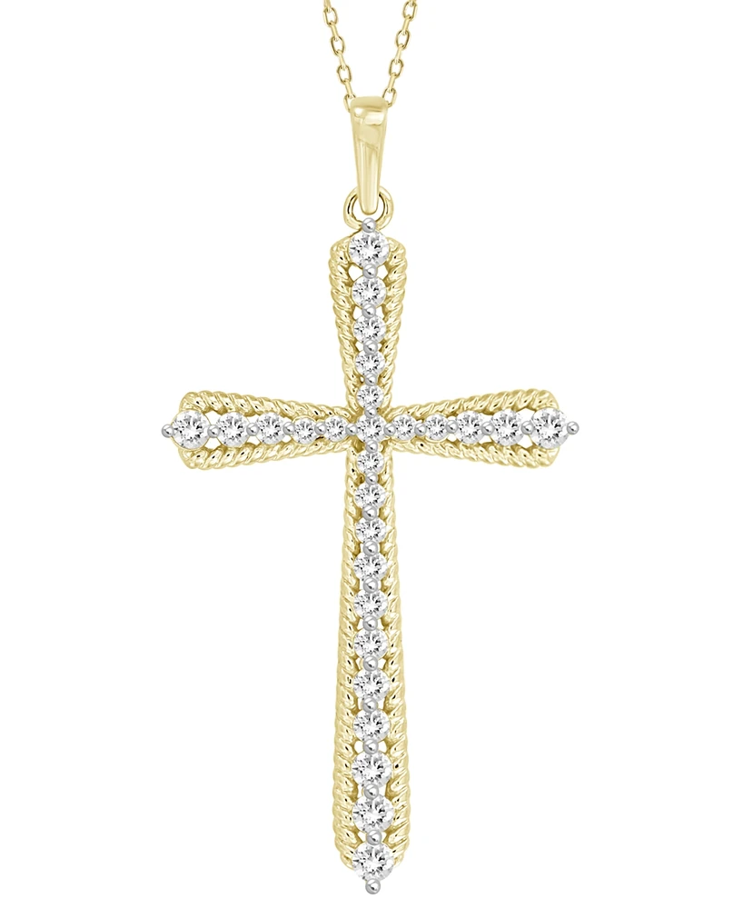 Diamond Ridge Outline Openwork Cross Pendant Necklace (1/2 ct. t.w.) in 10k Gold, 16" + 2" extender