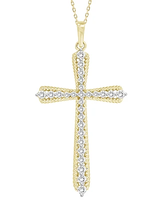 Diamond Ridge Outline Openwork Cross Pendant Necklace (1/2 ct. t.w.) in 10k Gold, 16" + 2" extender