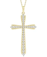 Diamond Ridge Outline Openwork Cross Pendant Necklace (1/2 ct. t.w.) in 10k Gold, 16" + 2" extender