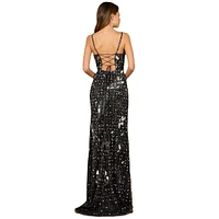 Lara Women's Mirror Beaded Gown With High Slit