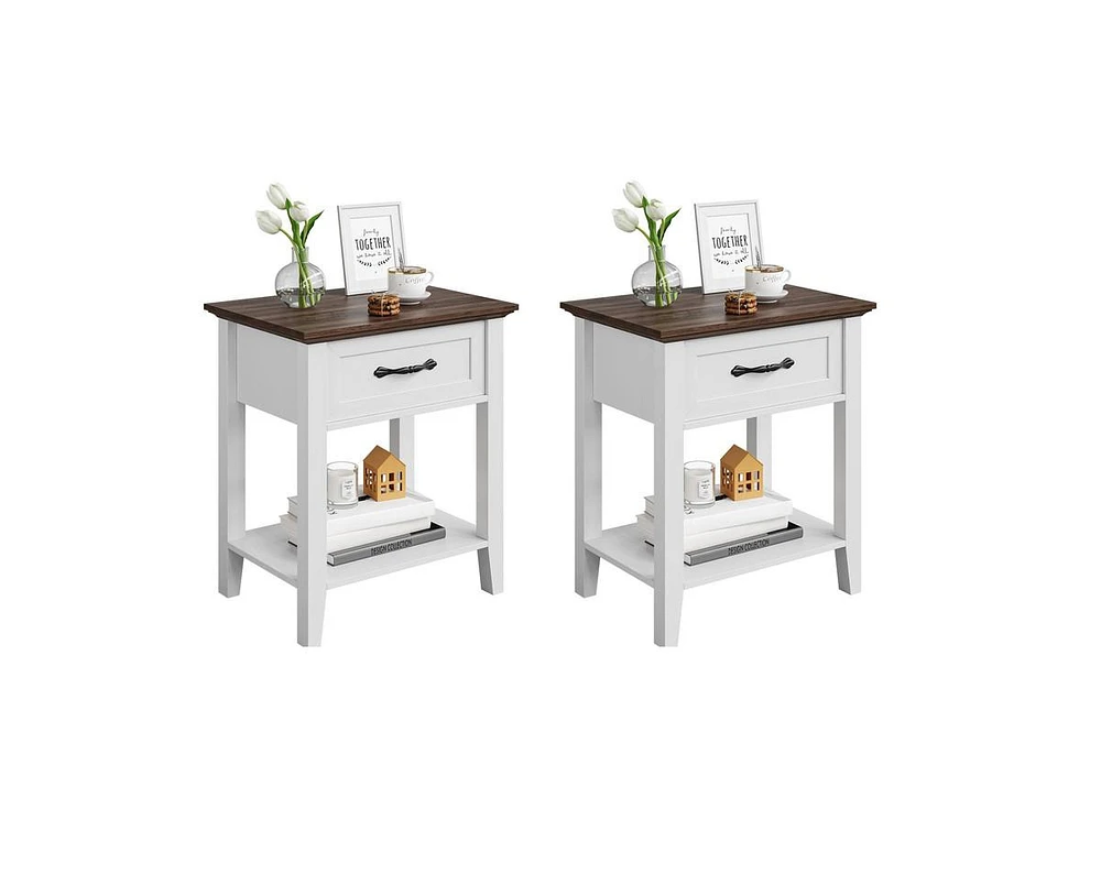 gaomon Nightstands Set of 2, End Table with Drawer, Side Table for Spaces, 2 Tiers Storage Shelves with Dresser, Bedside Table for Living Room, Bedroo