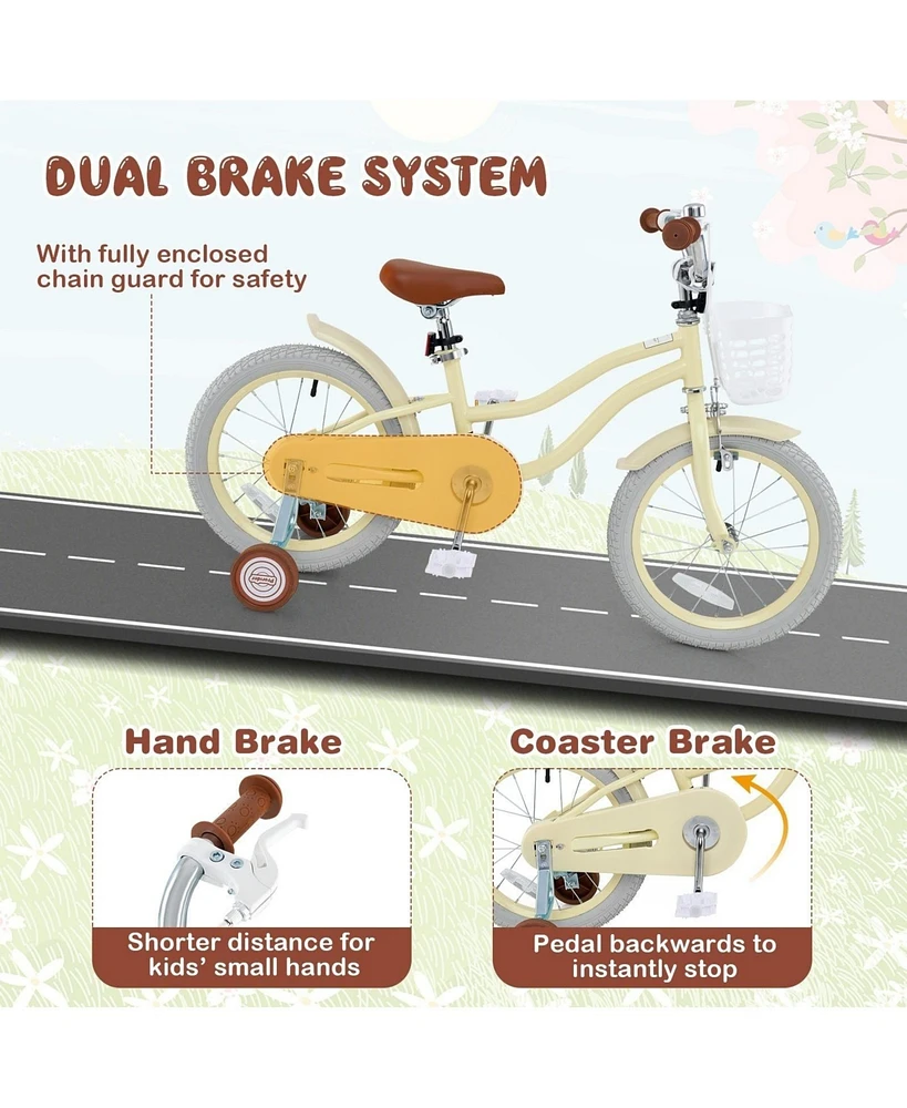 Hongge 14/16/18 Inch Kids Bike Adjustable with Training Wheels Ages 3-8 Years Olds-16 inches