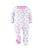 The Peanutshell Baby Girls Dino Footed Sleepers for Girls, 3 Pack
