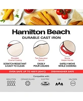 Hamilton Beach Enameled Cast Iron Fry Pan 12-Inch Red, Cream Enamel Coating, Skillet Pan for Stove Top and Oven