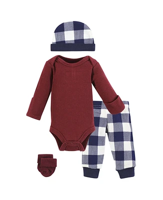 Hudson Baby Baby Boys Thermal Preemie Layette Set 4pc Long Sleeve Outfit, Navy Plaid, Preemie