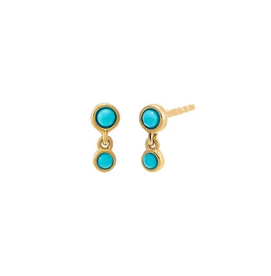 Turquoise Double Bezel Shaker Stud Earring 14K