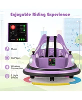 Hongge 12V Kids Ride On Bumper Car with Remote Control and Dual Joysticks-Purple