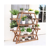 Unho Multi Tier Wooden Flower Rack Plant Stand Bonsai Display Shelf Indoor Outdoor