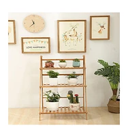 Unho 3 Tier Foldable Bamboo Plant Stand Planter Organizer for Dsplaying Garden Flowers