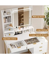 gaomon Makeup Vanity Desk with Mirror and Lights, Vanity Table with 5 Drawers