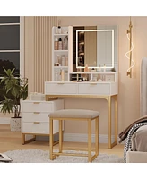 gaomon Makeup Vanity Desk with Mirror and Lights, Vanity Table with 5 Drawers