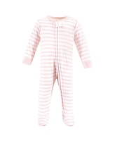 Hudson Baby Girls Cotton Sleep and Play, Pink Daisy Heart, 0-3 Months