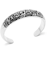 Devata Black Spinel & Bali Filigree Cuff Bracelet in Sterling Silver, Medium