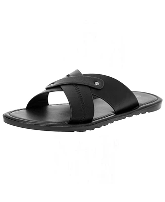 Alpine Swiss Men's Saul Faux Leather Slide Sandals Dressy Indoor Outdoor Shoes