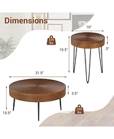 Costway Farmhouse Round CoffeeTable Set of 2 End Table Natural Finish for Living Room