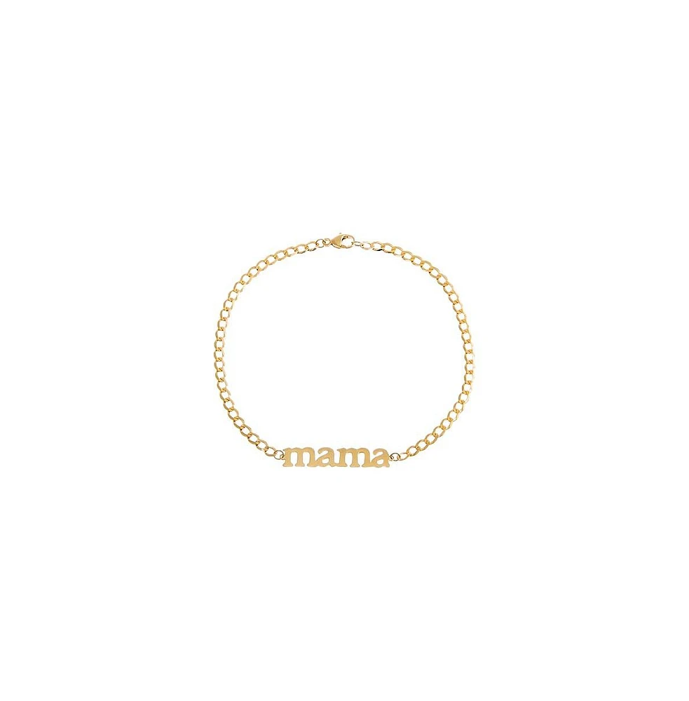 By Adina Eden Solid Lowercase Mama Plate Cuban Chain Bracelet 14K