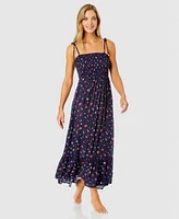 Anne Cole Women's Floral-Print Smocked Maxi Dress Swim Cover-Up