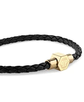 Philipp Plein Men's Enigma Black Leather Bracelet in Gold Ion-Plated Stainless Steel