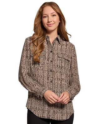 Jones New York Petite Printed Button-Front Utility Blouse