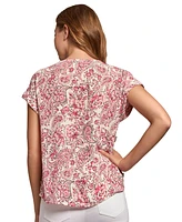 Jones New York Petite Printed Side-Button Cap-Sleeve Top