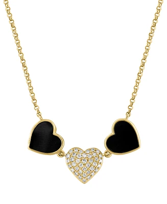 Effy Onyx & Diamond (1/10 ct. t.w.) Heart Collar Necklace in 14k Gold, 18" + 1" extender