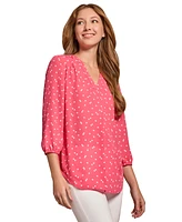 Jones New York Petite Kelly Heart-Print 3/4-Sleeve Top