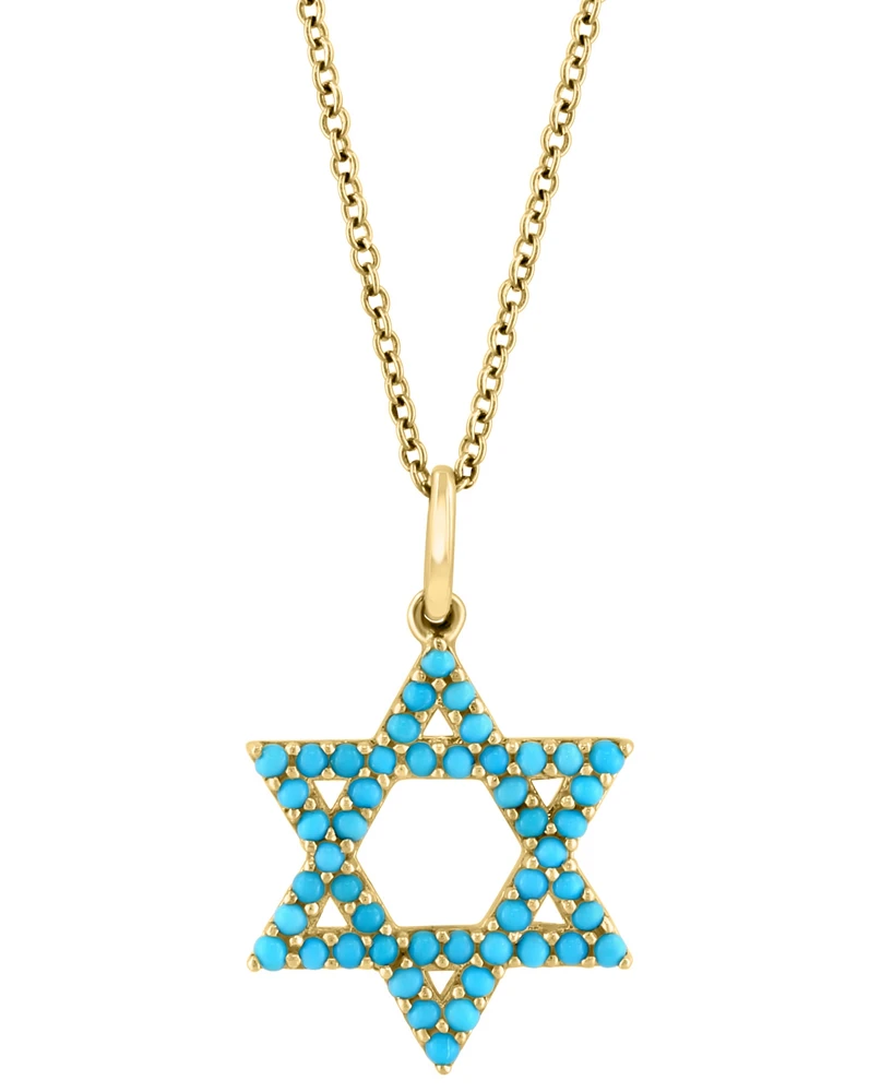 Effy Turquoise Star Of David Pendant Necklace in 14k Yellow Gold, 18" + 1" extender