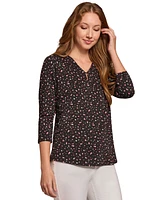 Jones New York Petite Heart-Print V-Neck 3/4-Sleeve Top