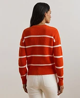 Lauren Ralph Lauren Women's Striped Rib-Knit Cotton Crewneck Sweater
