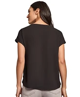 Jones New York Women's Crepe Button-Accent Short-Sleeve Blouse