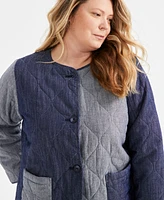 Style & Co Plus Quilted Colorblocked Chambray Jacket, Exclusively at Macy's