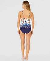 Anne Cole Womens Floral Ombre V Neck Tankini Top High Waist Bikini Bottoms