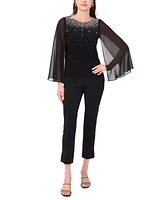 Msk Women's Crystal-Embellished Flutter-Sleeve Top