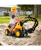 Hongge Ride on Push Car Bulldozer Digger Toy with Safety Helmet and Working Shovel