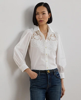 Lauren Ralph Women's Eyelet Cotton Broadcloth Shirt