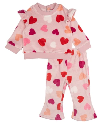 Rare Editions Baby Girl Heart Print Top And Pant, 2-Piece Set