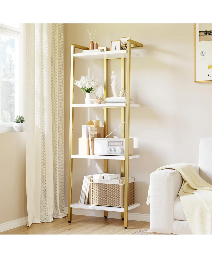 gaomon 4 Tier Bookshelf, Gold Narrow Bookshelf with Metal Frame, Small Bookshelf with Open Display Shelves, Bookcase