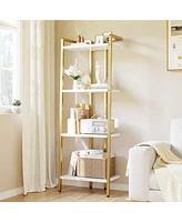 gaomon 4 Tier Bookshelf, Gold Narrow Bookshelf with Metal Frame, Small Bookshelf with Open Display Shelves, Bookcase