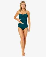 Anne Cole Womens Twist Front Ruched Tankini Top High Waist Bikini Bottoms