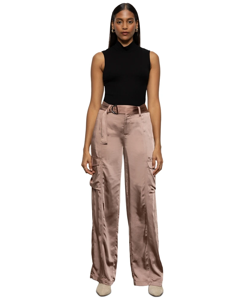 Sanctuary Women's Satin Wide-Leg Cargo Pants