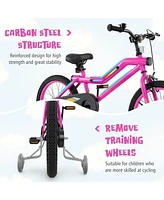 Hongge 18 Inch Led Lighted Kids Bike with Training Wheels and Headlight for Ages 4-8 Years-18 inches