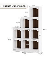 Tribesigns 9 Cubes Bookshelf, Modern 9-Cube Stepped Etagere Bookcase, L-Shaped Ladder Corner Open Bookshelf, Wood Storage Display Shelf for Living Roo
